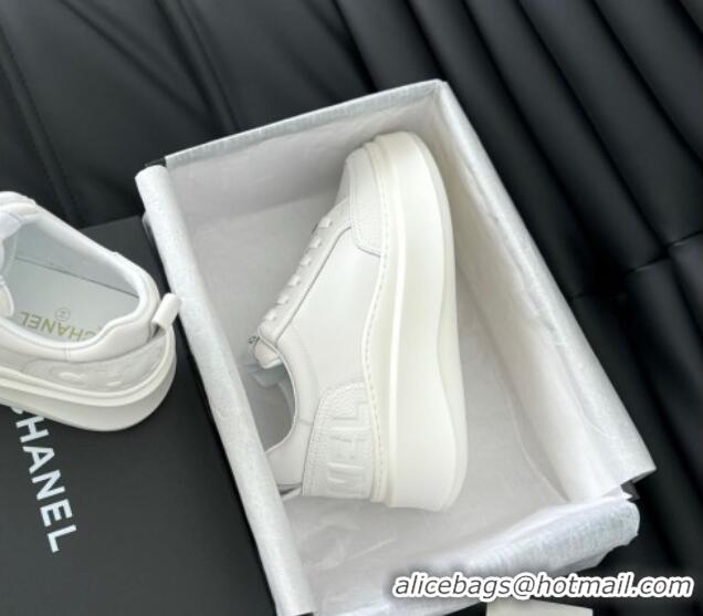 Best Price Chanel Calfskin Leather Platform Sneakers White 601114