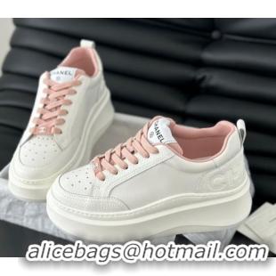 Good Quality Chanel Calfskin Leather Platform Sneakers Pink 601115