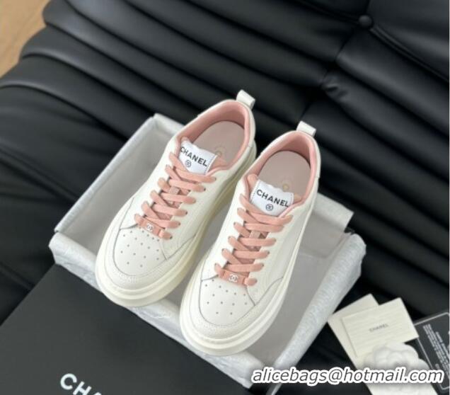 Good Quality Chanel Calfskin Leather Platform Sneakers Pink 601115