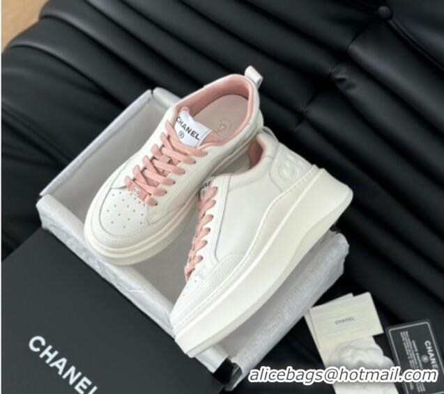 Good Quality Chanel Calfskin Leather Platform Sneakers Pink 601115