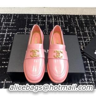 Cheap Price Chanel Calfskin Leather Loafers with Camellia CC G45663 Pink 603007