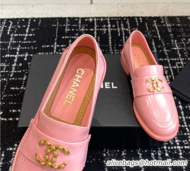 Cheap Price Chanel Calfskin Leather Loafers with Camellia CC G45663 Pink 603007