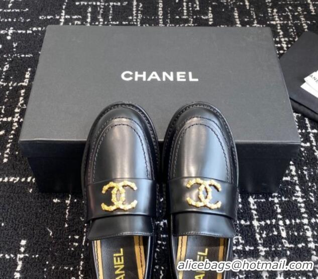 Inexpensive Chanel Calfskin Leather Loafers with Camellia CC G45663 Black 603010