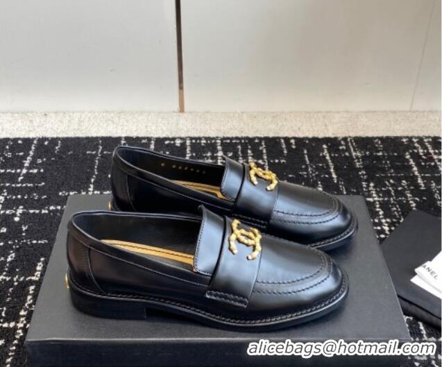 Inexpensive Chanel Calfskin Leather Loafers with Camellia CC G45663 Black 603010