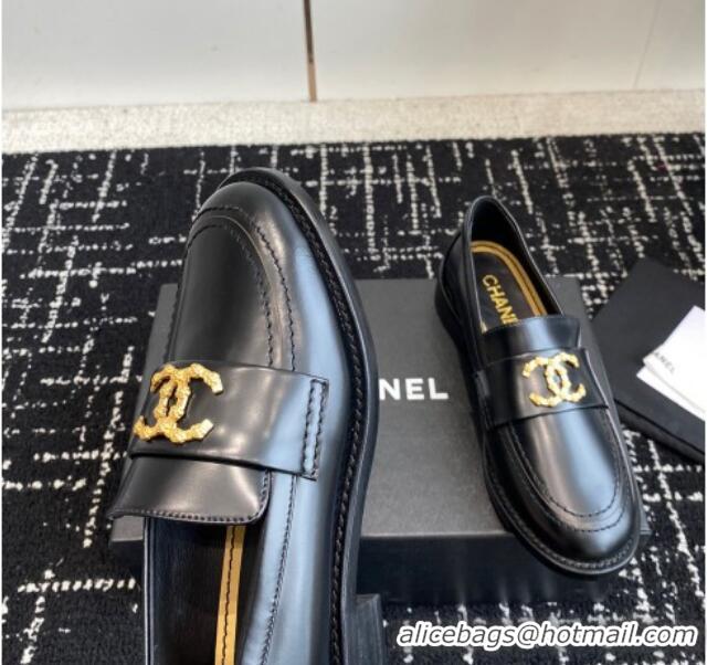 Inexpensive Chanel Calfskin Leather Loafers with Camellia CC G45663 Black 603010