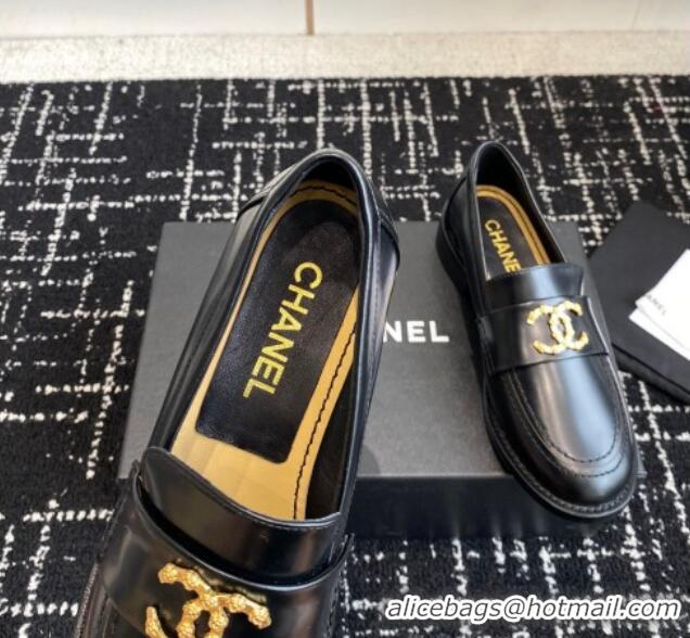 Inexpensive Chanel Calfskin Leather Loafers with Camellia CC G45663 Black 603010