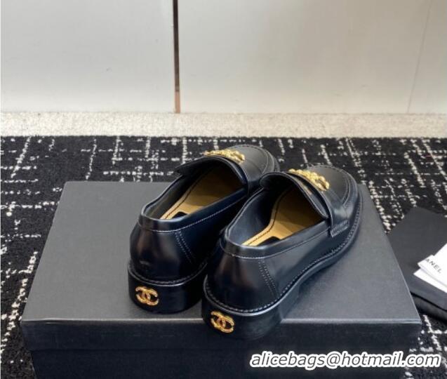 Inexpensive Chanel Calfskin Leather Loafers with Camellia CC G45663 Black 603010