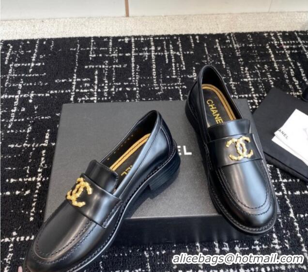 Inexpensive Chanel Calfskin Leather Loafers with Camellia CC G45663 Black 603010