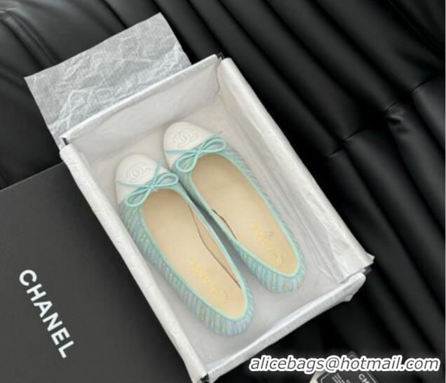 Top Design Chanel Classic Tweed Ballet Flats Light Green 603011