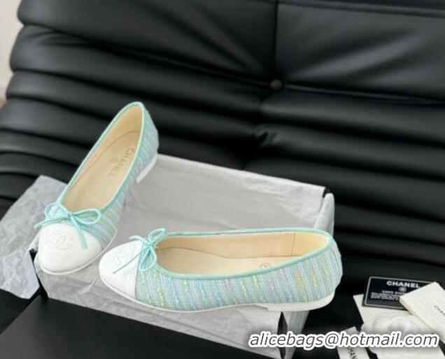 Top Design Chanel Classic Tweed Ballet Flats Light Green 603011