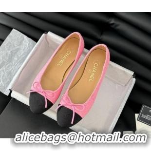 Luxury Discount Chanel Classic Tweed Ballet Flats Pink 603012