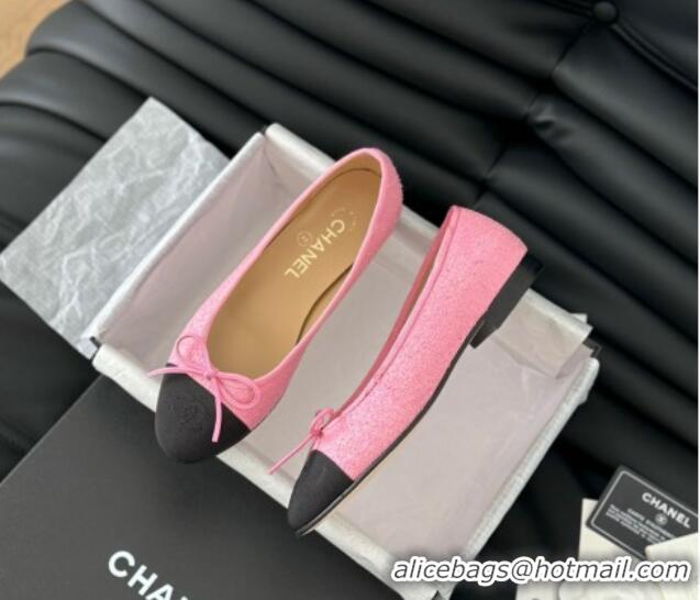 Luxury Discount Chanel Classic Tweed Ballet Flats Pink 603012