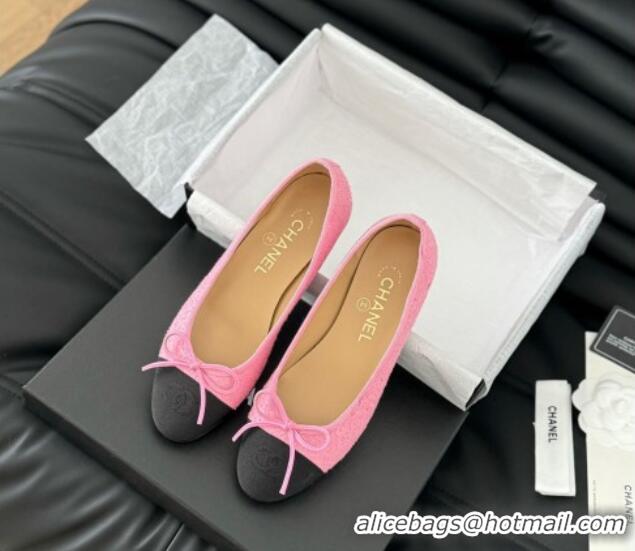 Luxury Discount Chanel Classic Tweed Ballet Flats Pink 603012