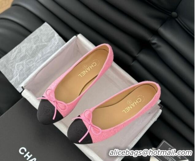 Luxury Discount Chanel Classic Tweed Ballet Flats Pink 603012