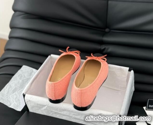 Best Product Chanel Classic Tweed Ballet Flats Peachy Pink 603013