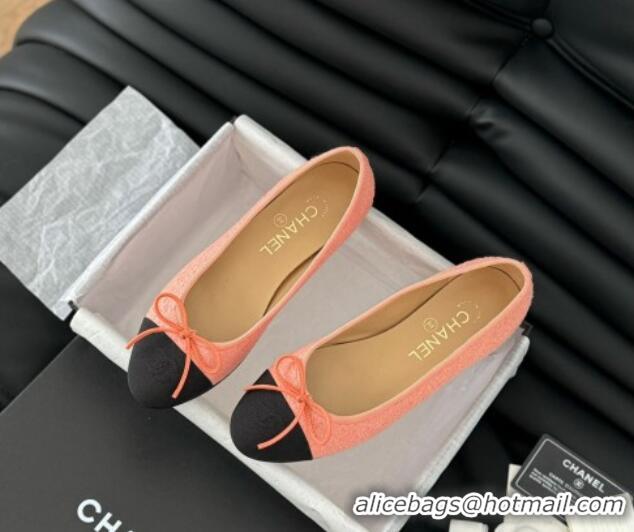 Best Product Chanel Classic Tweed Ballet Flats Peachy Pink 603013