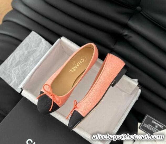 Best Product Chanel Classic Tweed Ballet Flats Peachy Pink 603013