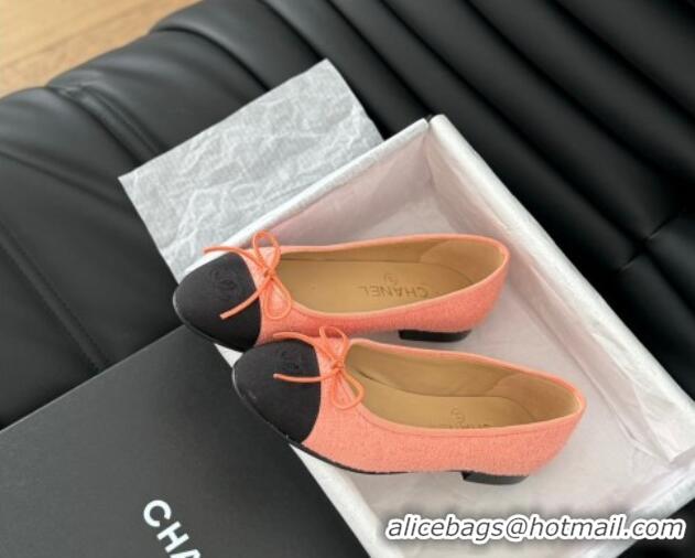 Best Product Chanel Classic Tweed Ballet Flats Peachy Pink 603013