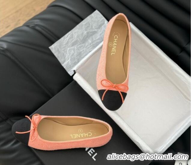 Best Product Chanel Classic Tweed Ballet Flats Peachy Pink 603013