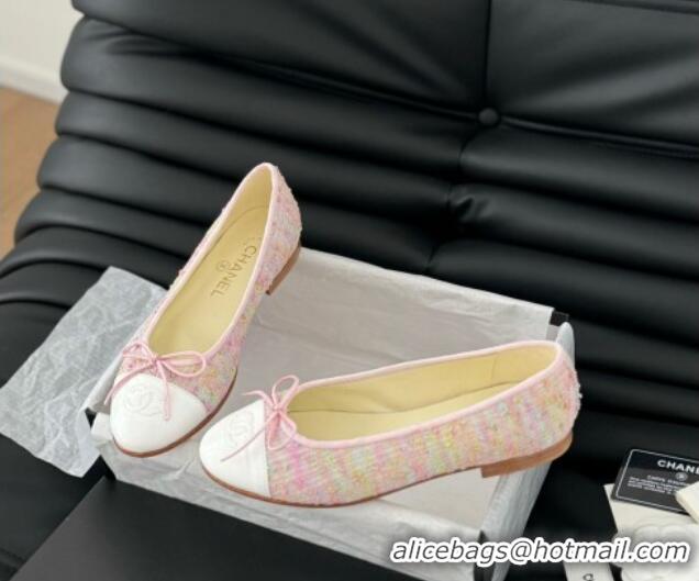 Hot Style Chanel Classic Tweed Ballet Flats Light Pink 603014