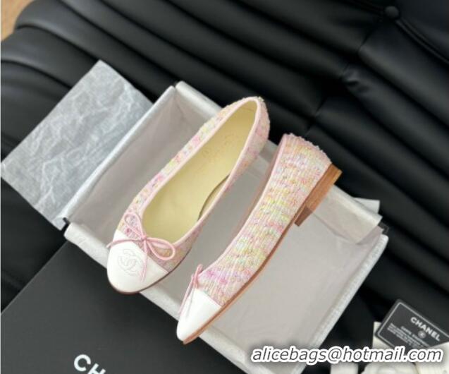 Hot Style Chanel Classic Tweed Ballet Flats Light Pink 603014