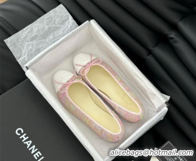 Hot Style Chanel Classic Tweed Ballet Flats Light Pink 603014