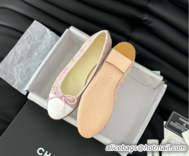 Hot Style Chanel Classic Tweed Ballet Flats Light Pink 603014