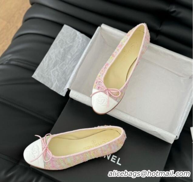 Hot Style Chanel Classic Tweed Ballet Flats Light Pink 603014