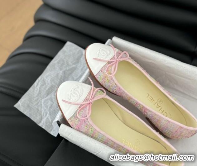 Hot Style Chanel Classic Tweed Ballet Flats Light Pink 603014