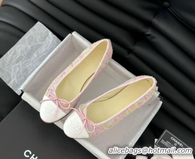 Hot Style Chanel Classic Tweed Ballet Flats Light Pink 603014