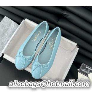 Good Product Chanel Classic Calfskin Ballet Flats Light Blue 603015