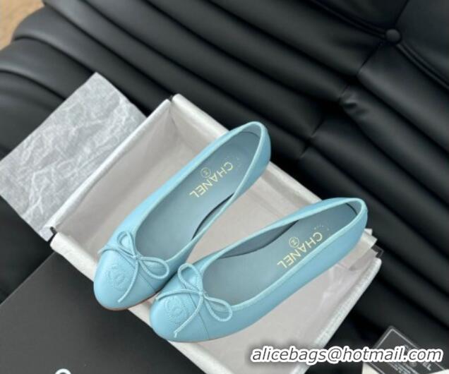 Good Product Chanel Classic Calfskin Ballet Flats Light Blue 603015