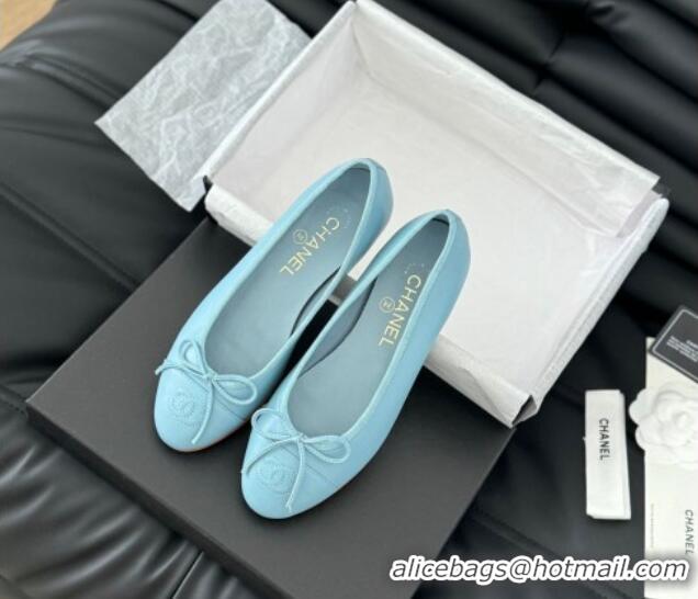 Good Product Chanel Classic Calfskin Ballet Flats Light Blue 603015