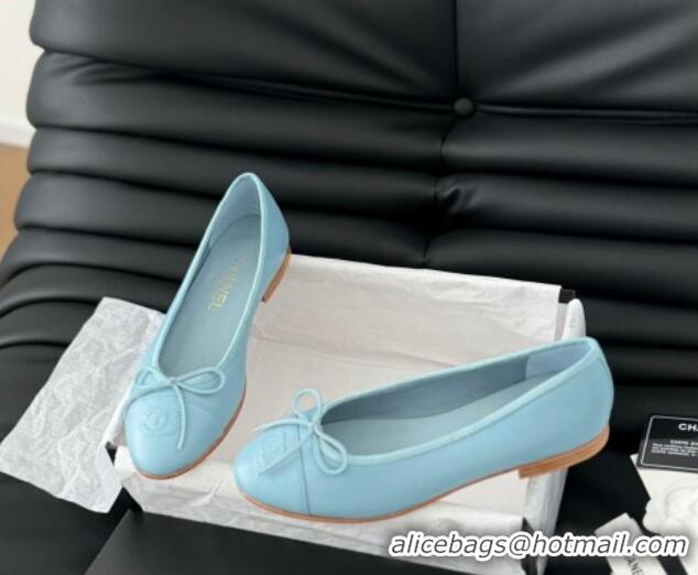 Good Product Chanel Classic Calfskin Ballet Flats Light Blue 603015