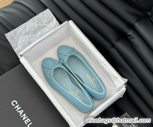 Good Product Chanel Classic Calfskin Ballet Flats Light Blue 603015