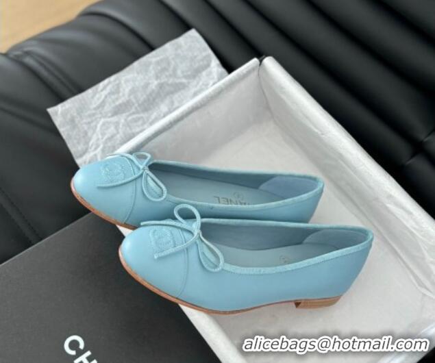 Good Product Chanel Classic Calfskin Ballet Flats Light Blue 603015