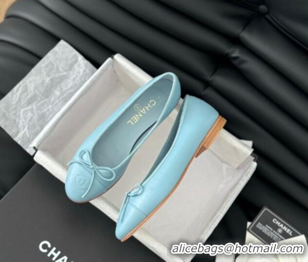 Good Product Chanel Classic Calfskin Ballet Flats Light Blue 603015