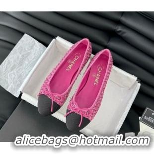 Popular Style Chanel Classic Tweed Ballet Flats Fuchsia Pink 603016