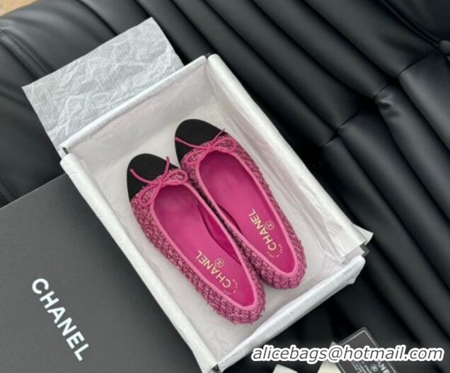 Popular Style Chanel Classic Tweed Ballet Flats Fuchsia Pink 603016