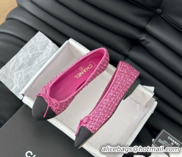 Popular Style Chanel Classic Tweed Ballet Flats Fuchsia Pink 603016