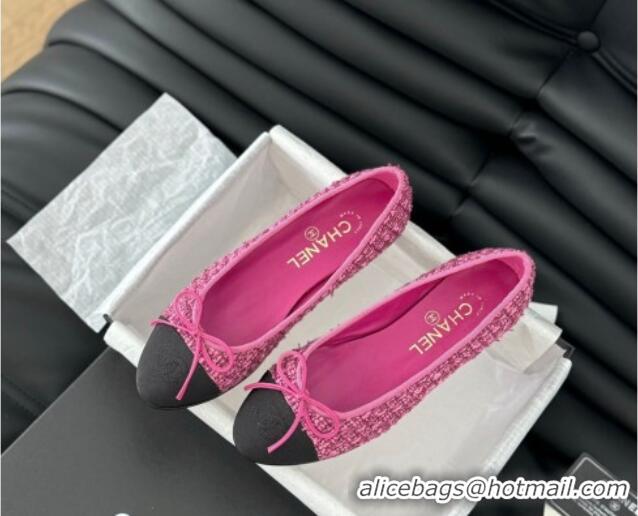 Popular Style Chanel Classic Tweed Ballet Flats Fuchsia Pink 603016