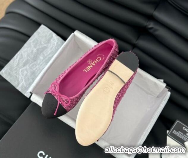 Popular Style Chanel Classic Tweed Ballet Flats Fuchsia Pink 603016