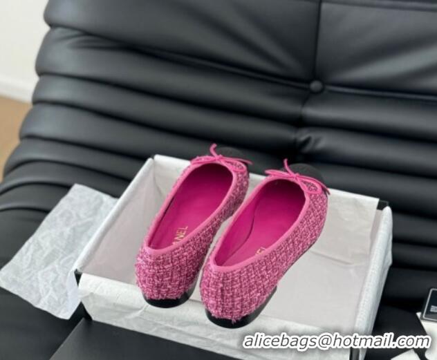 Popular Style Chanel Classic Tweed Ballet Flats Fuchsia Pink 603016