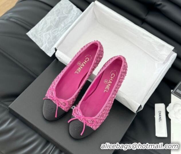 Popular Style Chanel Classic Tweed Ballet Flats Fuchsia Pink 603016