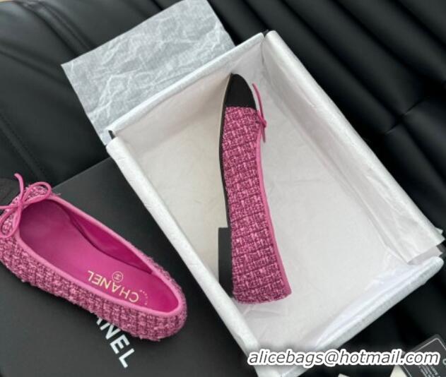 Popular Style Chanel Classic Tweed Ballet Flats Fuchsia Pink 603016