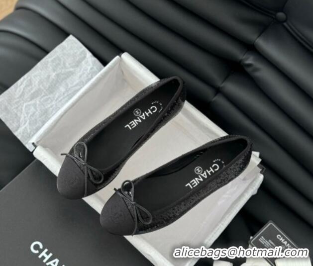 Durable Chanel Classic Sequins Ballet Flats Black 603019