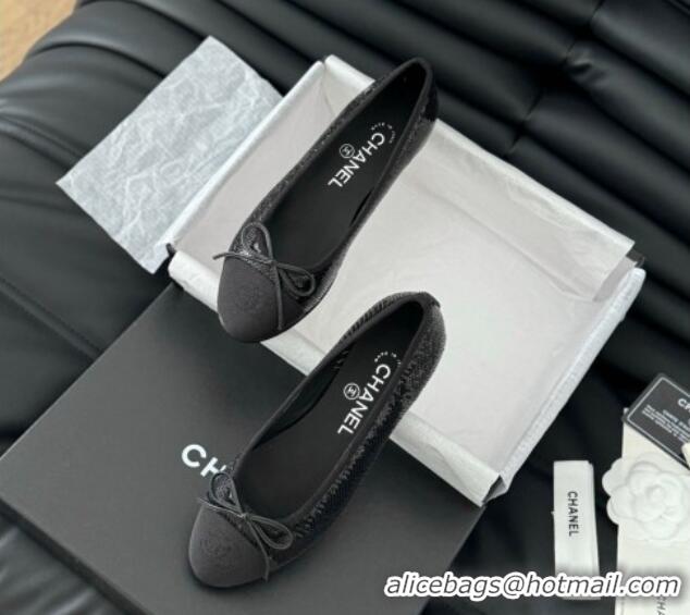 Durable Chanel Classic Sequins Ballet Flats Black 603019