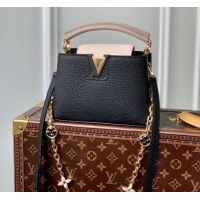 Good Product Louis Vuitton Capucines Mini Bag with Flower Chain in Taurillon Leather M20708 Black 2024