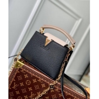 Top Quality Louis Vuitton Capucines BB Bag with Flower Chain in Taurillon Leather M20708 Black 2024