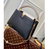 Famous Brand Louis Vuitton Capucines MM Bag with Flower Chain in Taurillon Leather M20708 Black 2024